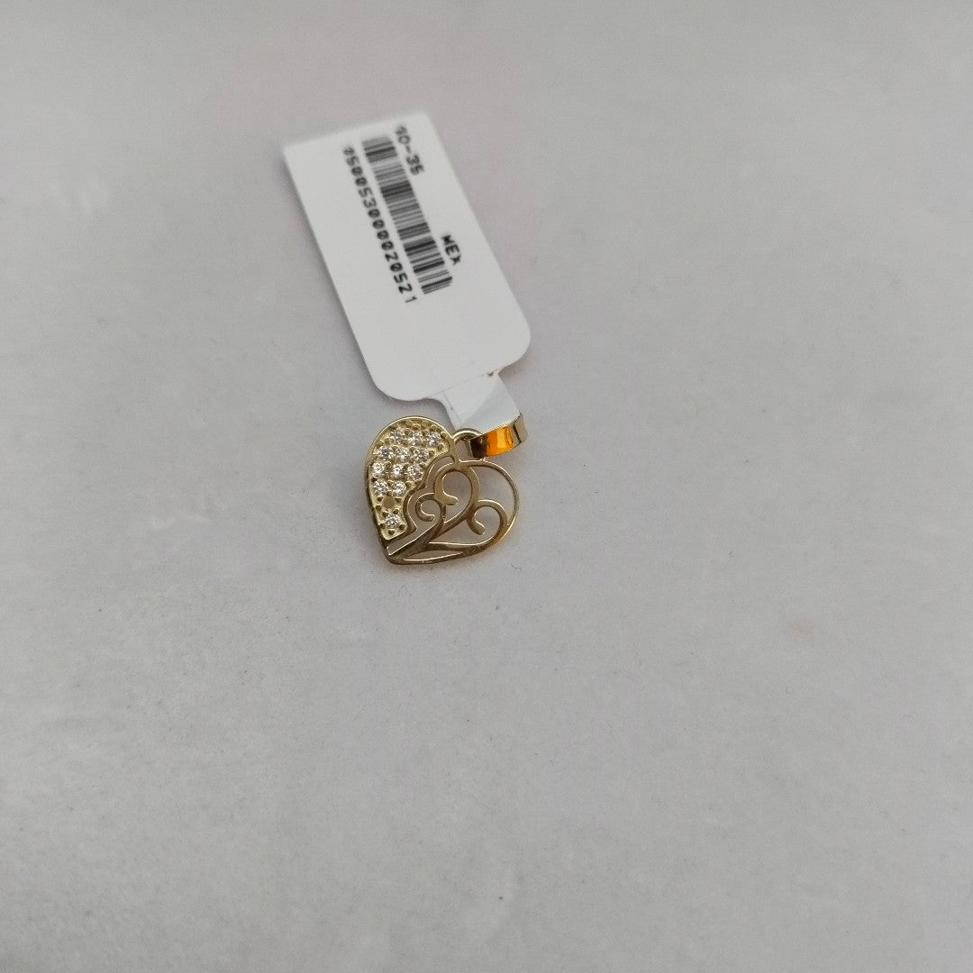 DIJE TEJIDO CORAZON CON CIRCONIAS Y ARBOL DE LA VIDA 14K 0.8 GR (NUEVO)