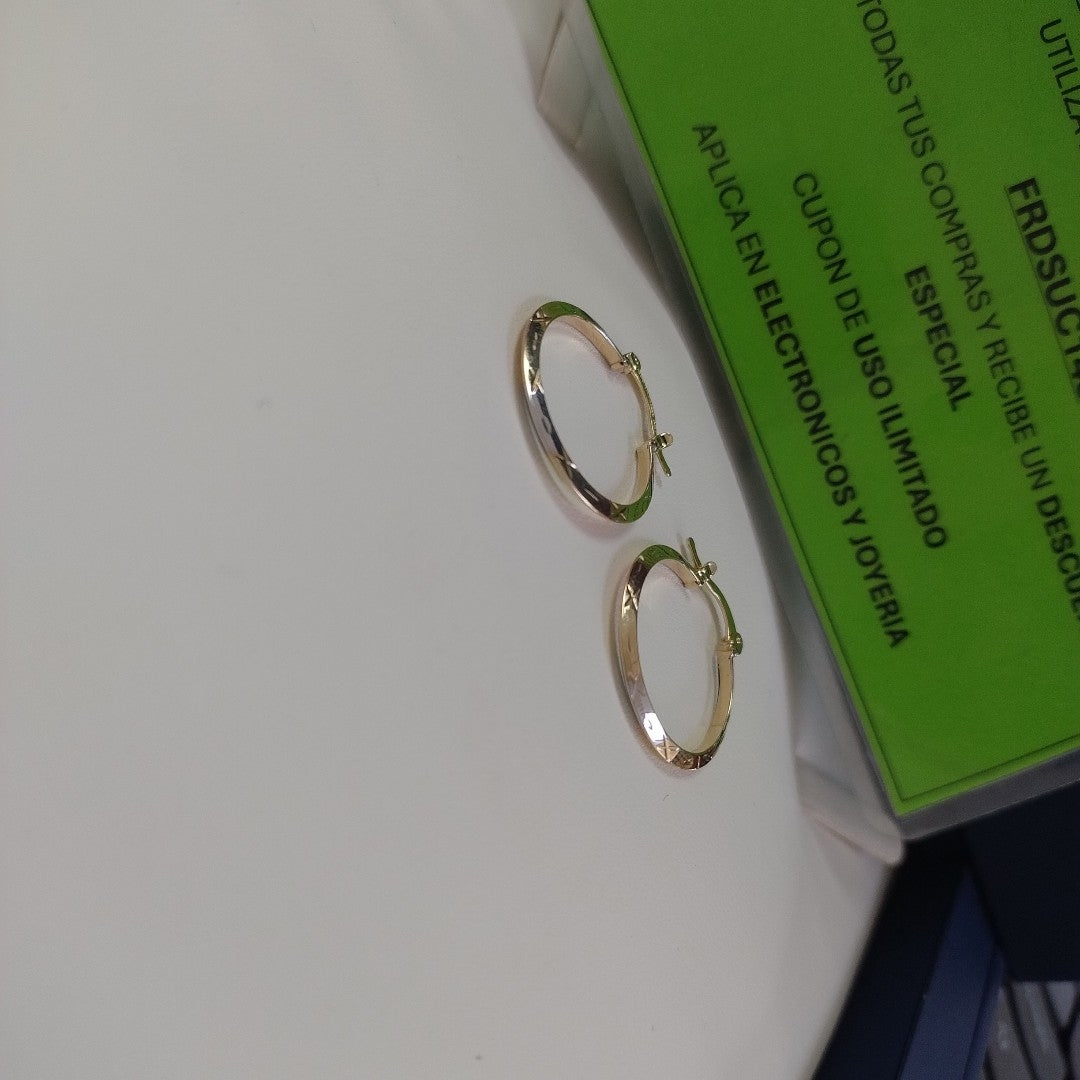 ARETES TEJIDO ARRACADAS BISELADAS COMBINADAS 14K 1.4 GR (NUEVO)