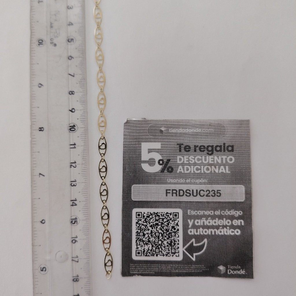 PULSERA TEJIDO ESPECIAL CON CORAZON 14K 18 CM 1.4 GR (NUEVO)