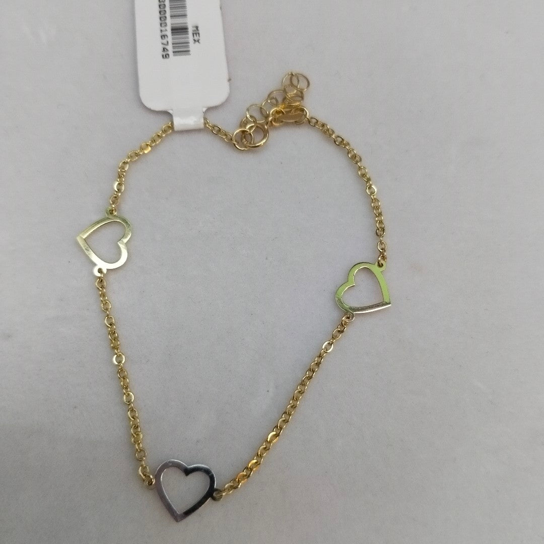 PULSERA ESPECIAL CON CORAZONES CONBINADOS 14K 18 CM 1.7 GR (NUEVO)