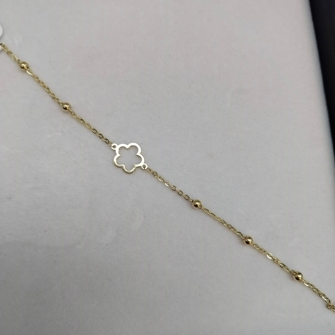 PULSERA TEJIDO ESPECIAL CON FLOR 14K 18 CM 1.6 GR (NUEVO)