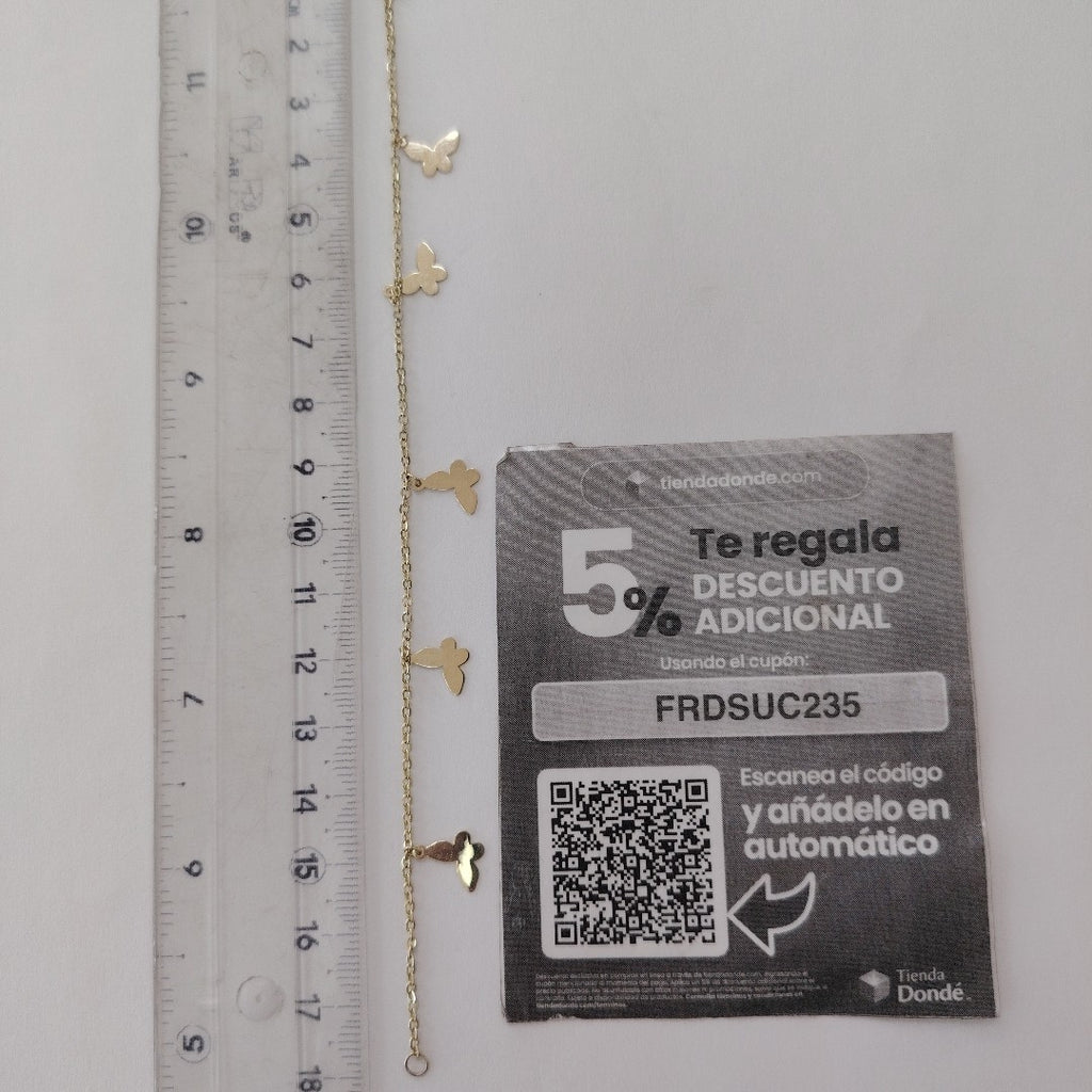 PULSERA ESPECIAL CON MARIPOSAS 14K 18 CM 2.1 GR (NUEVO)