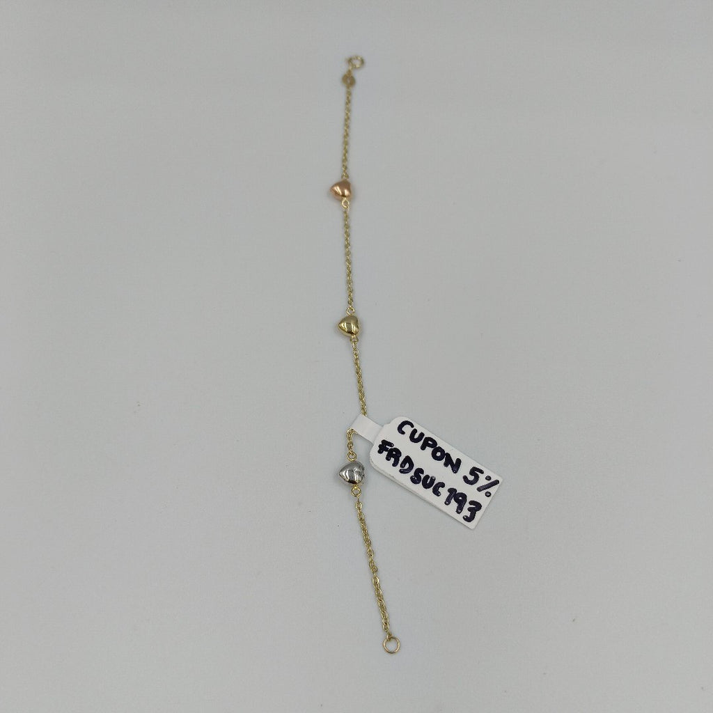 PULSERA ESP CON CORAZONES COMBINADOS 14K 18 CM 1.6 GR (NUEVO)