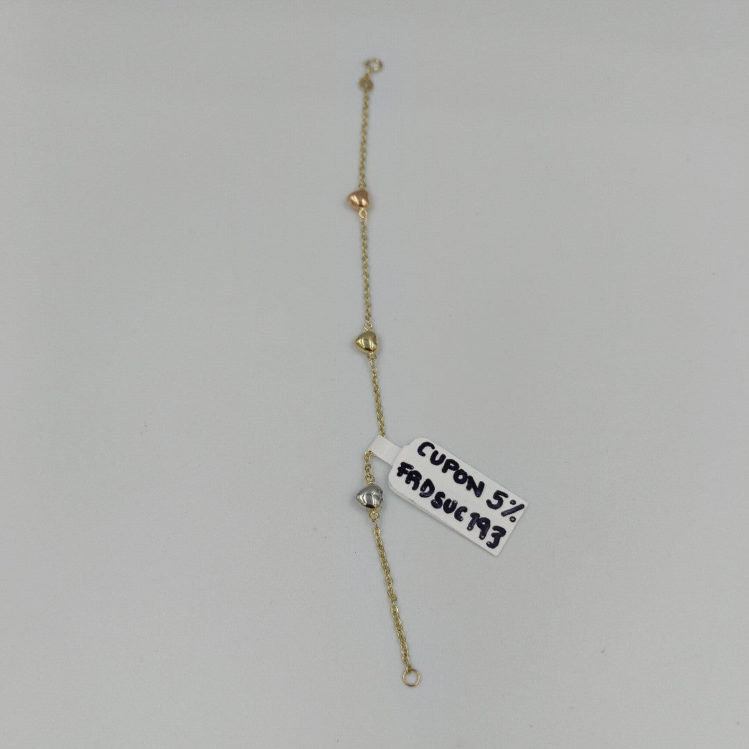 PULSERA ESP CON CORAZONES COMBINADOS 14K 18 CM 1.6 GR (NUEVO)