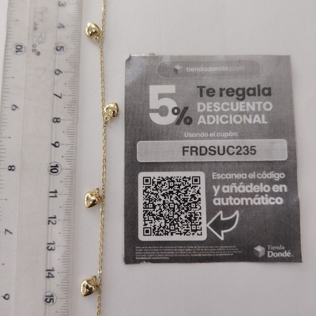 PULSERA ESP CON FIG CORAZONES 14K 18 CM 1.8 GR (NUEVO)