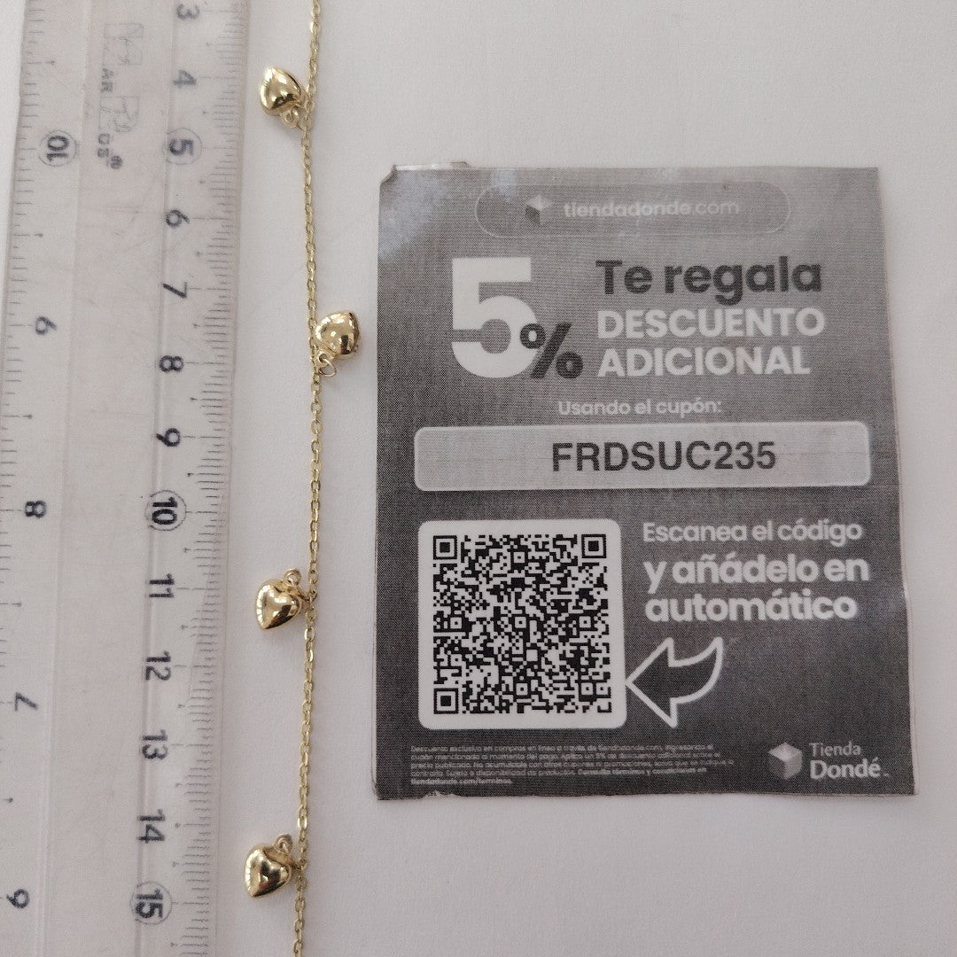 PULSERA ESP CON FIG CORAZONES 14K 18 CM 1.8 GR (NUEVO)