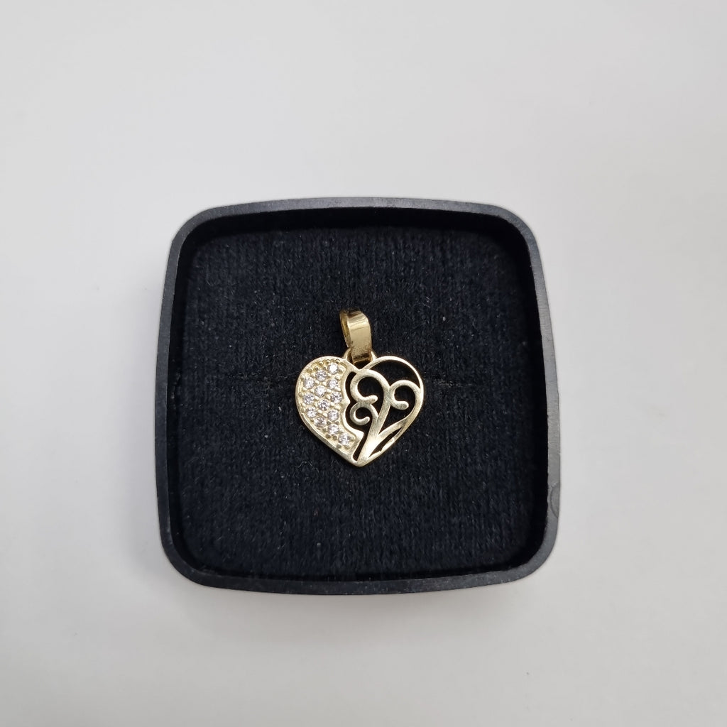 DIJE TEJIDO CORAZON CON CIRCONIAS Y ARBOL DE LA VIDA 14K 0.8 GR (NUEVO)