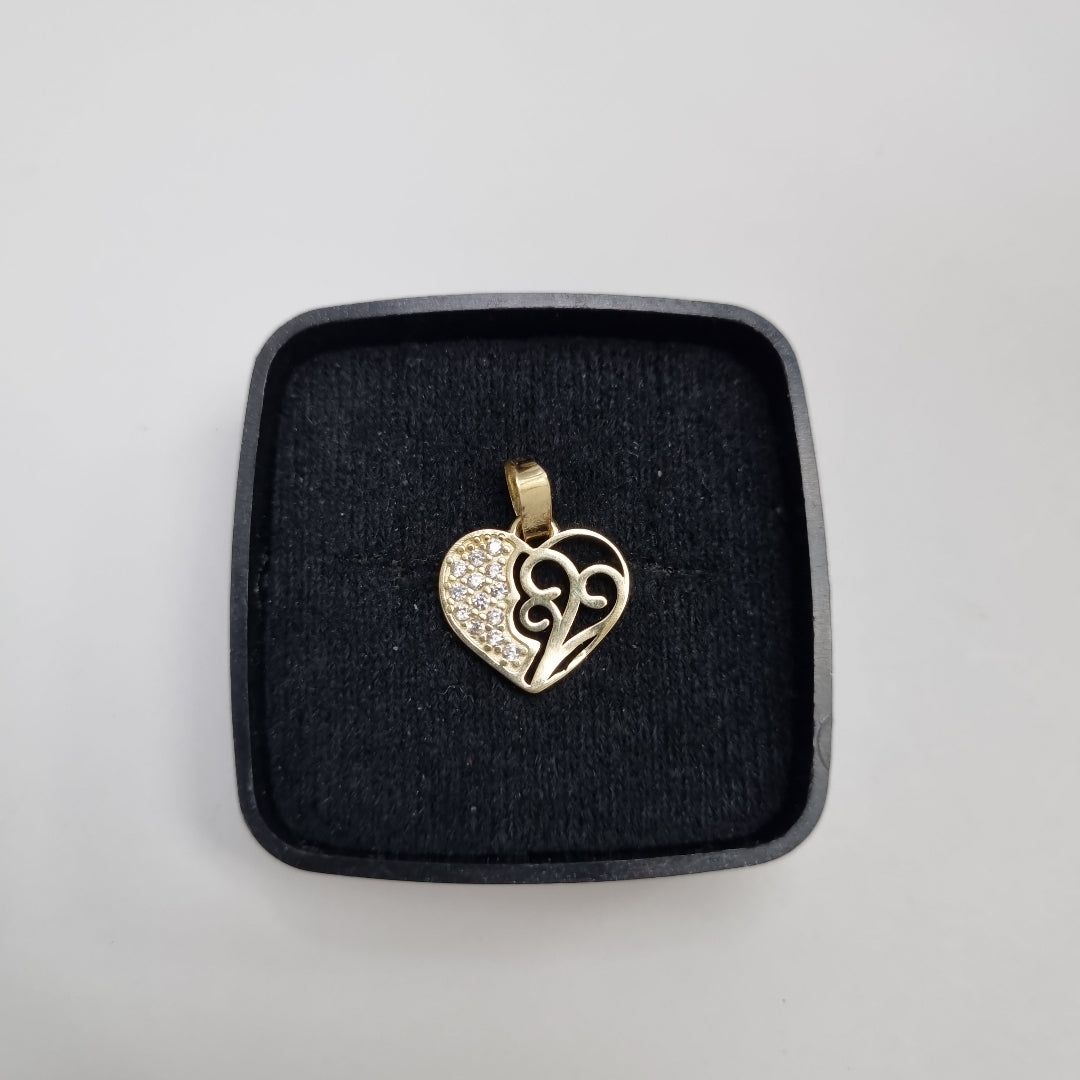 DIJE TEJIDO CORAZON CON CIRCONIAS Y ARBOL DE LA VIDA 14K 0.8 GR (NUEVO)