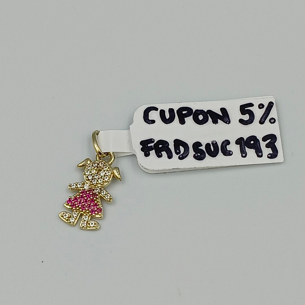 DIJE NIÑA CON CIRCONIAS Y PIEDRAS DE COLOR 10K 1.1 GR (NUEVO)