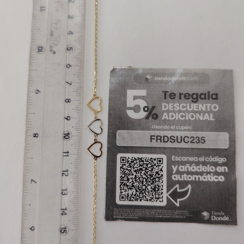 PULSERA ESPECIAL CON CORAZONES 14K 18 CM 1.4 GR (NUEVO)