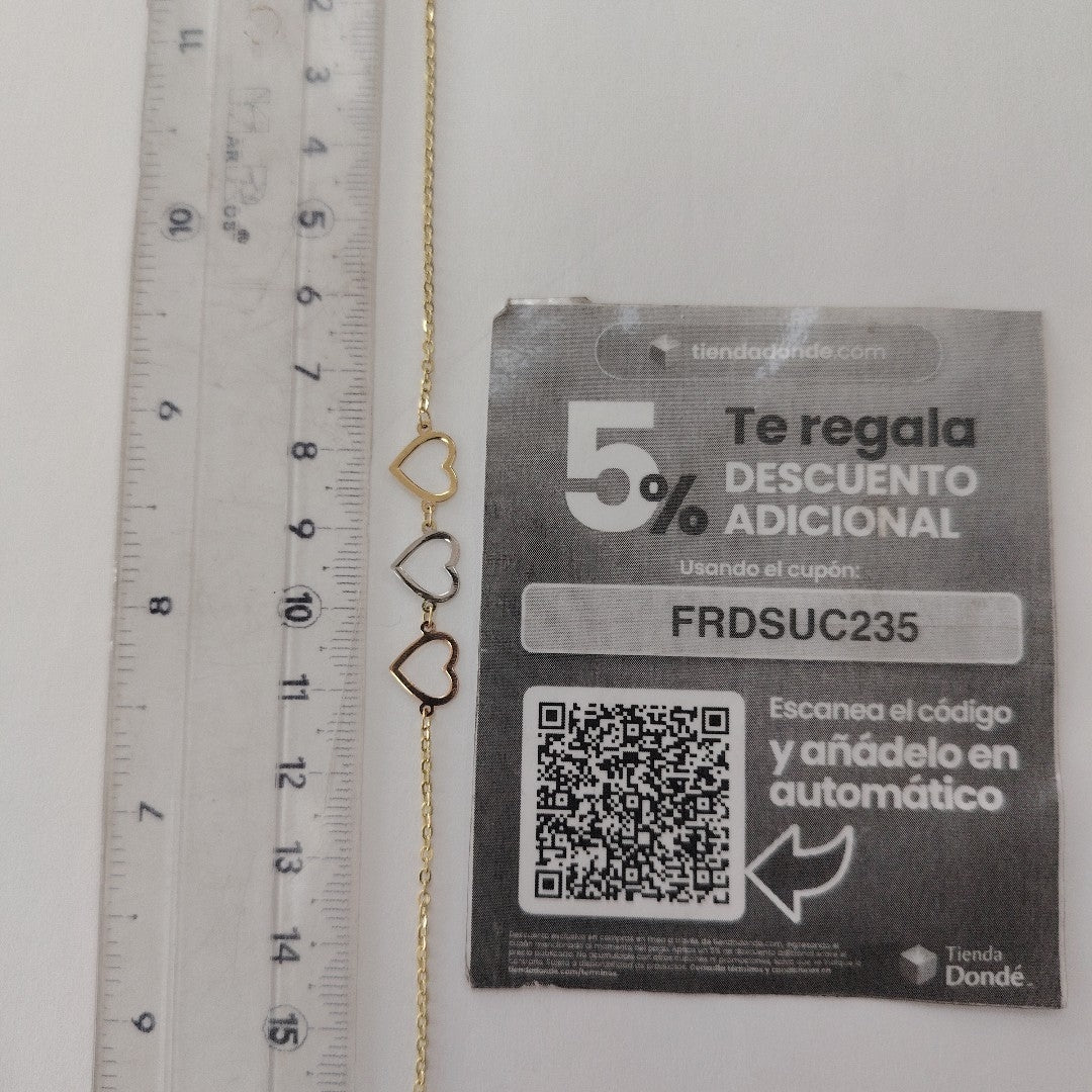 PULSERA ESPECIAL CON CORAZONES 14K 18 CM 1.4 GR (NUEVO)