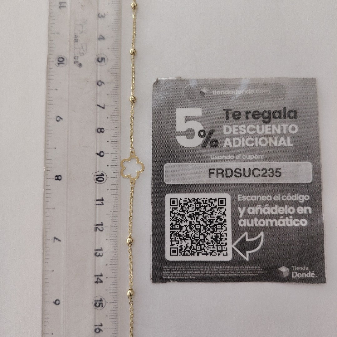 PULSERA TEJIDO ESPECIAL CON FLOR 14K 18 CM 1.6 GR (NUEVO)