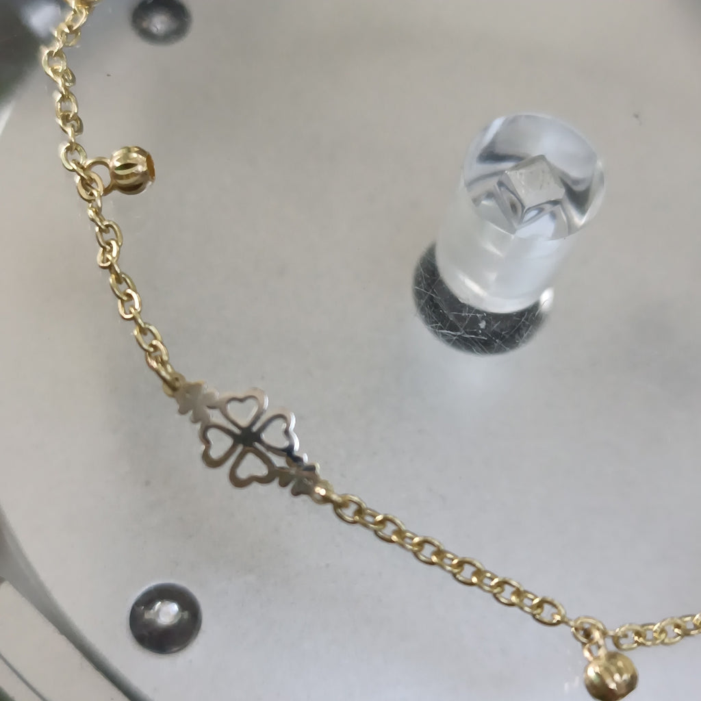 PULSERA ESPECIAL CON TREBOL 14K 18 CM 1.8 GR (NUEVO)