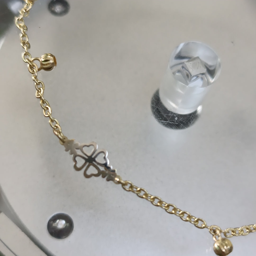 PULSERA ESPECIAL CON TREBOL 14K 18 CM 1.8 GR (NUEVO)