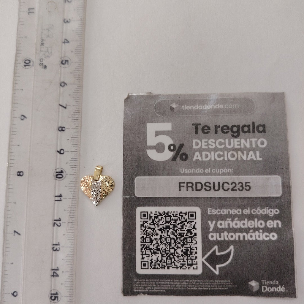 DIJE TEJIDO CORAZON LABRADO COMBINADO 14K 1.2 GR (NUEVO)