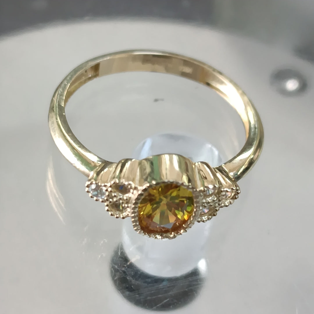 ANILLOS CIRCONIAS Y PIEDRA DE COLOR 14K TALLA 7 2 GR (NUEVO)
