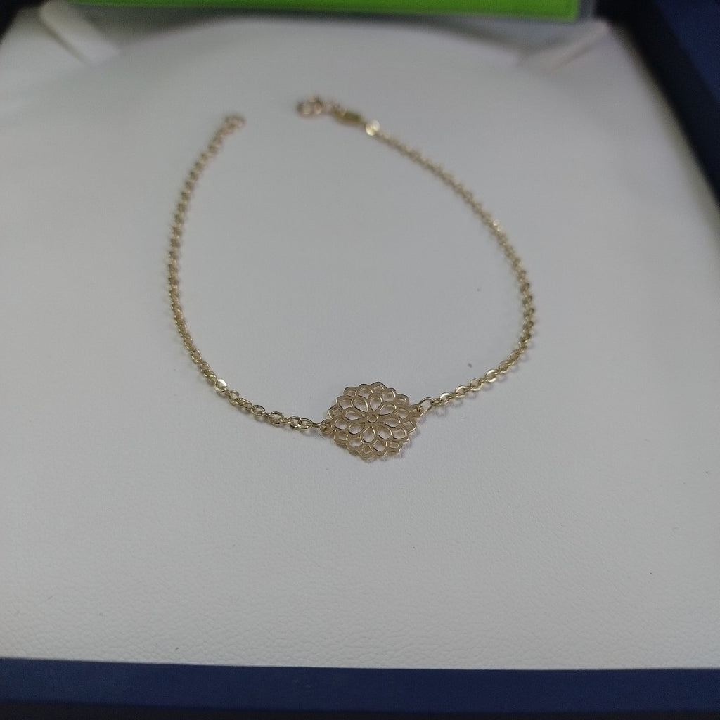 PULSERA TEJIDO ESPECIAL CON MANDALA 14K 18 CM 1.3 GR (NUEVO)