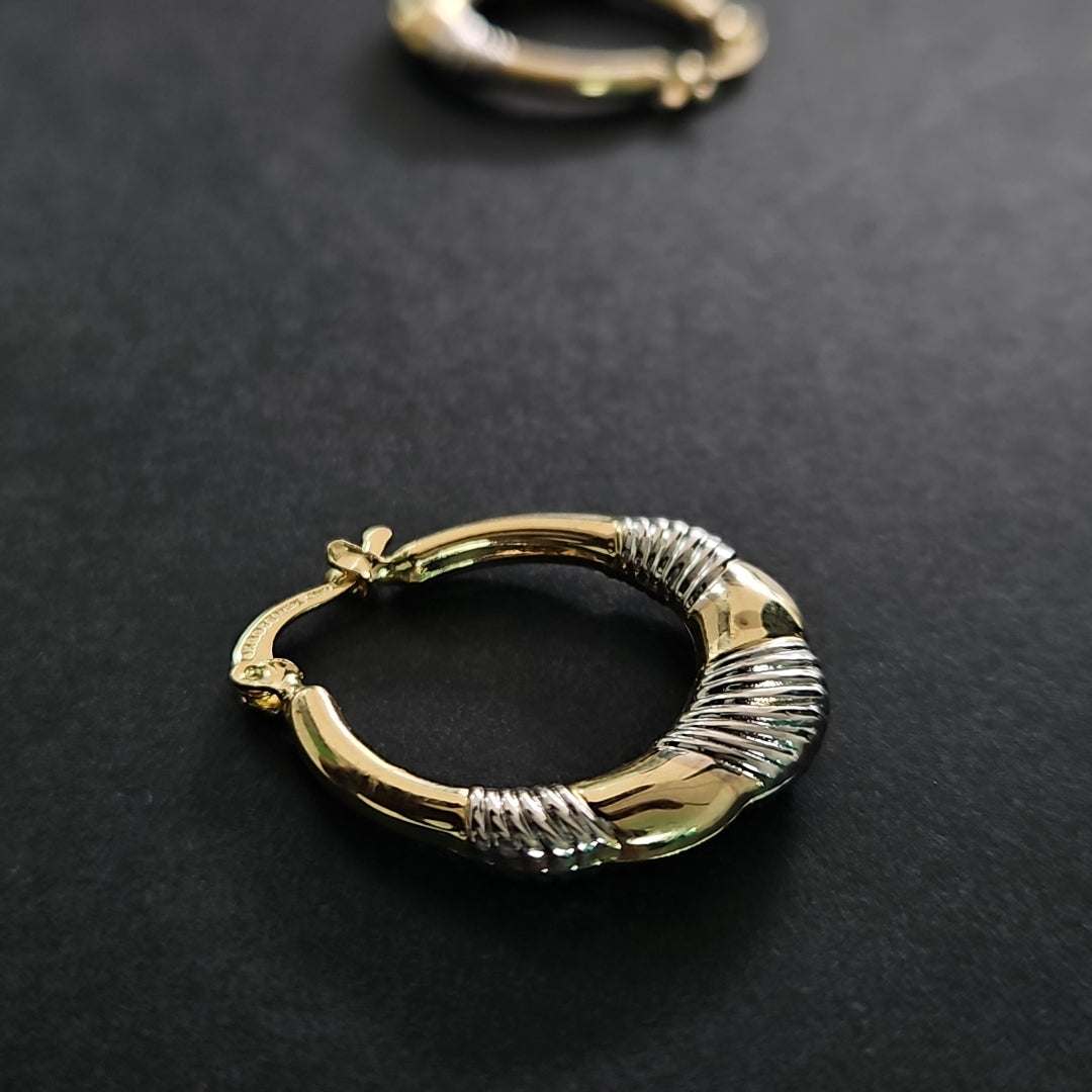 ARETES ARRACADAS HUECAS COMBINADAS 14K 2.4 GR (NUEVO)