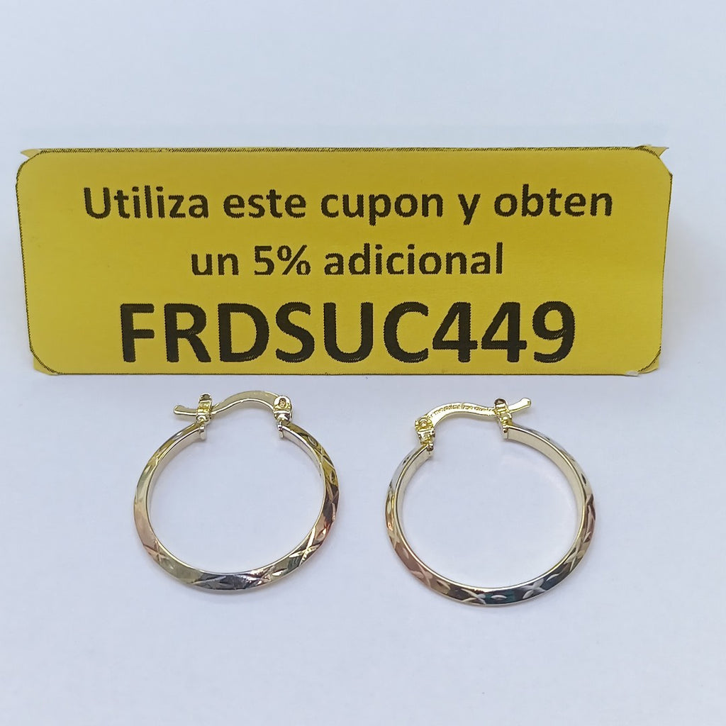 ARETES TEJIDO ARRACADAS BISELADAS COMBINADAS 14K 1.3 GR (NUEVO)