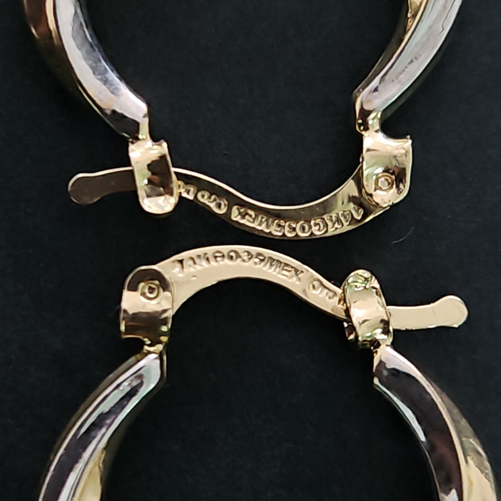 ARETES TEJIDO ARRACADA TRENZADA COMBINADA 14K 1.9 GR (NUEVO)