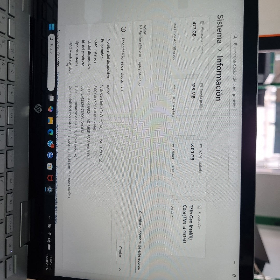 LAPTOP HP PAVILION X360 14-EK1013LA (2 EN 1) (2025) 512 GB SSD 8 GB RAM (SEMINUEVO)