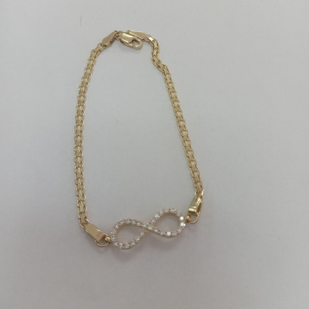 PULSERA TEJIDO ESPECIAL CON INFINITO Y CIRCONIAS 14K 18 CM 3.4 GR (NUEVO)