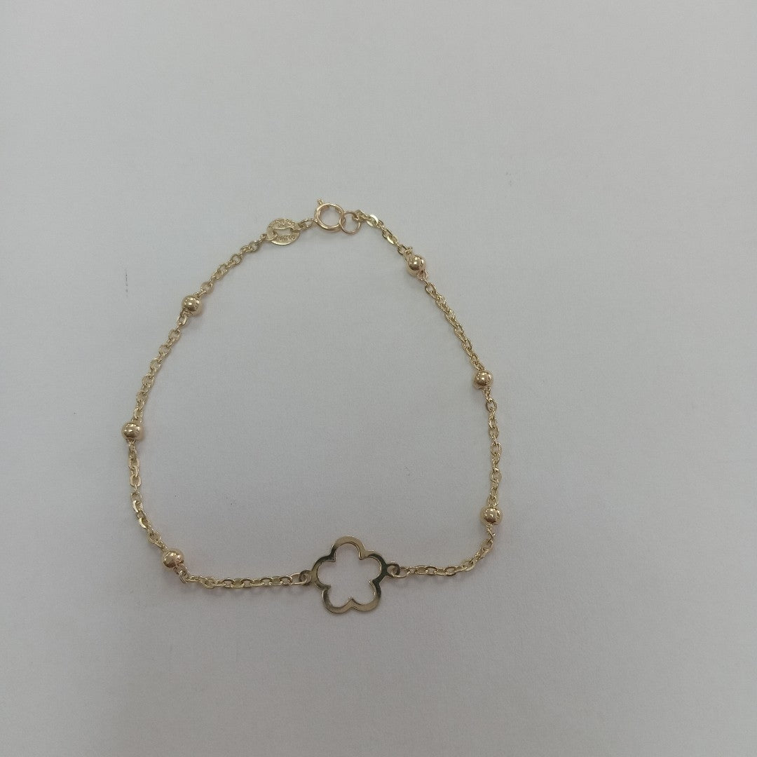 PULSERA TEJIDO ESPECIAL CON FLOR 14K 18 CM 1.6 GR (NUEVO)