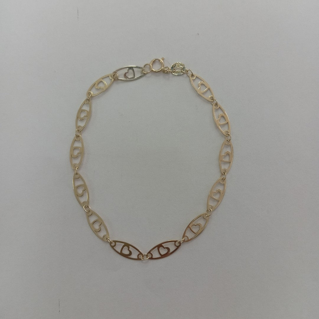 PULSERA TEJIDO ESPECIAL CON CORAZON 14K 18 CM 1.4 GR (NUEVO)