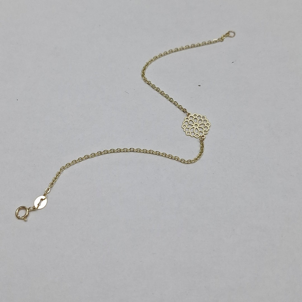 PULSERA TEJIDO ESPECIAL CON MANDALA 14K 18 CM 1.3 GR (NUEVO)