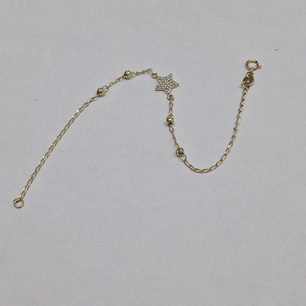 PULSERA ESPECIAL CON ESTRELLA Y CIRCONIAS 14K 18 CM 1.5 GR (NUEVO)
