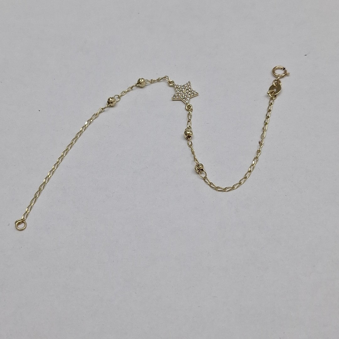 PULSERA ESPECIAL CON ESTRELLA Y CIRCONIAS 14K 18 CM 1.5 GR (NUEVO)