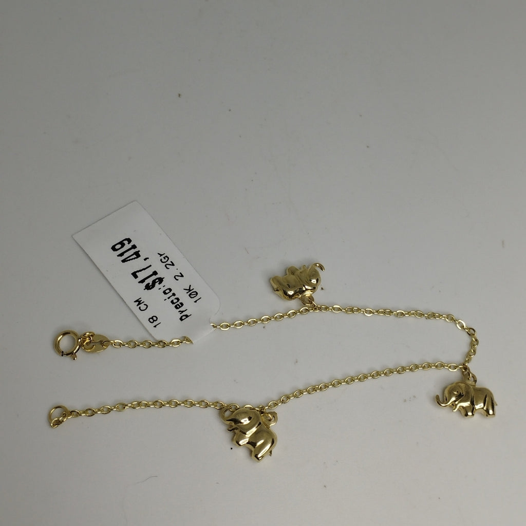 PULSERA ESPECIAL CON DIJES ELEFANTES 10K 18 CM 2.2 GR (NUEVO)