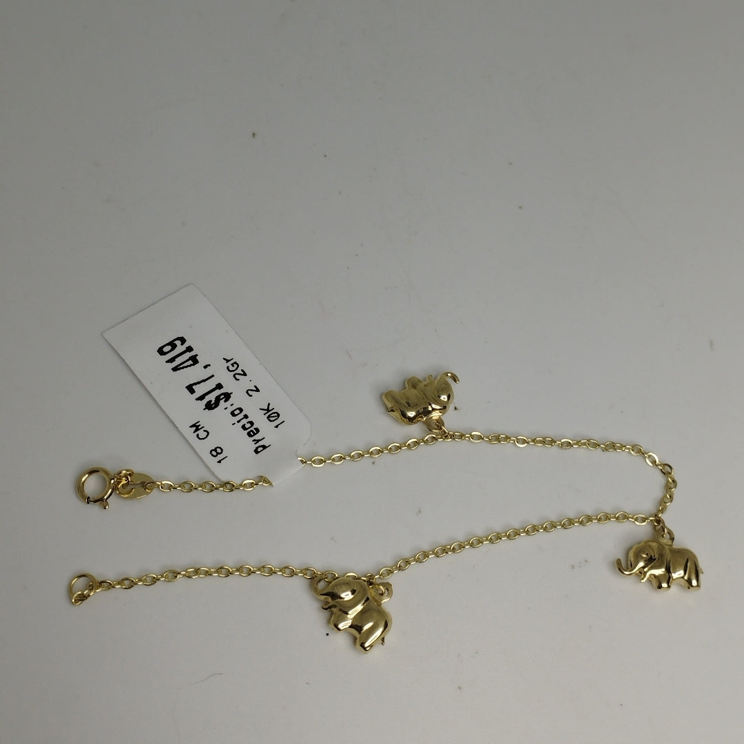 PULSERA ESPECIAL CON DIJES ELEFANTES 10K 18 CM 2.2 GR (NUEVO)
