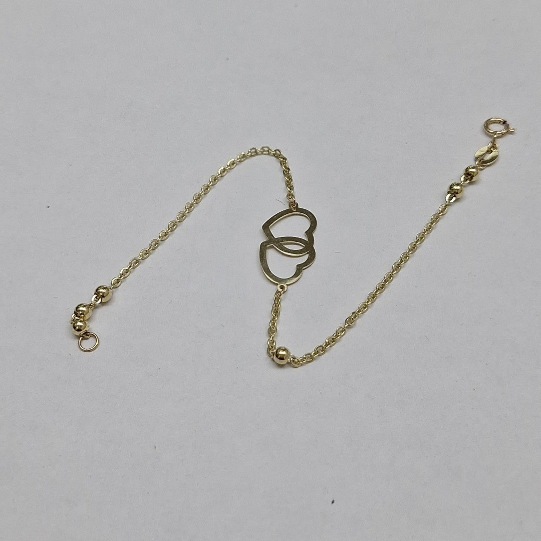 PULSERA TEJIDO ESPECIAL C CORAZONES 14K 18 CM 1.7 GR (NUEVO)