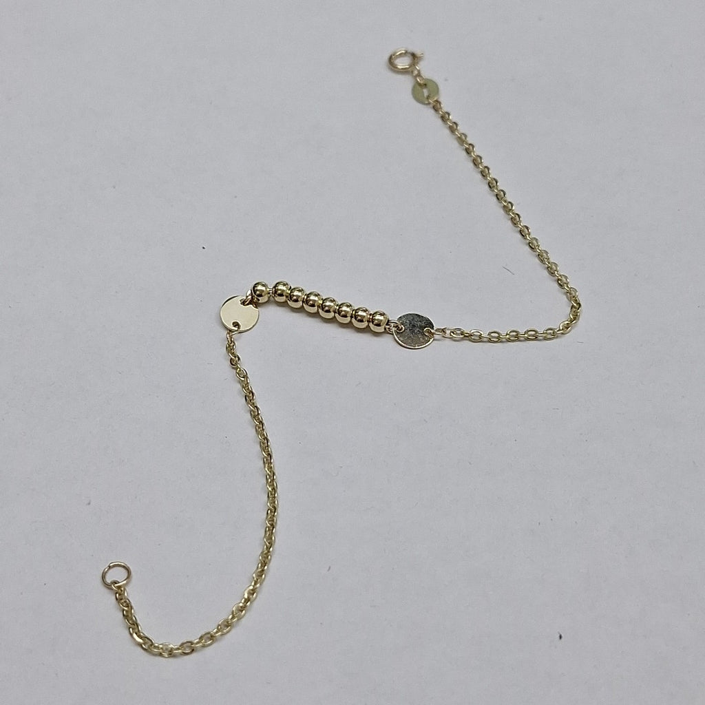 PULSERA TEJIDO ESPECIAL CON BOLITAS 14K 18 CM 1.8 GR (NUEVO)