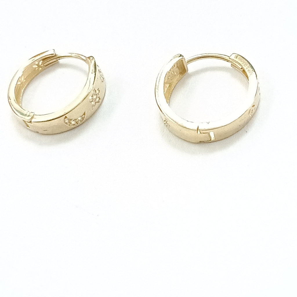 ARETES TEJIDO HUGGIES CON CIRCONIAS 14K 3 GR (NUEVO)