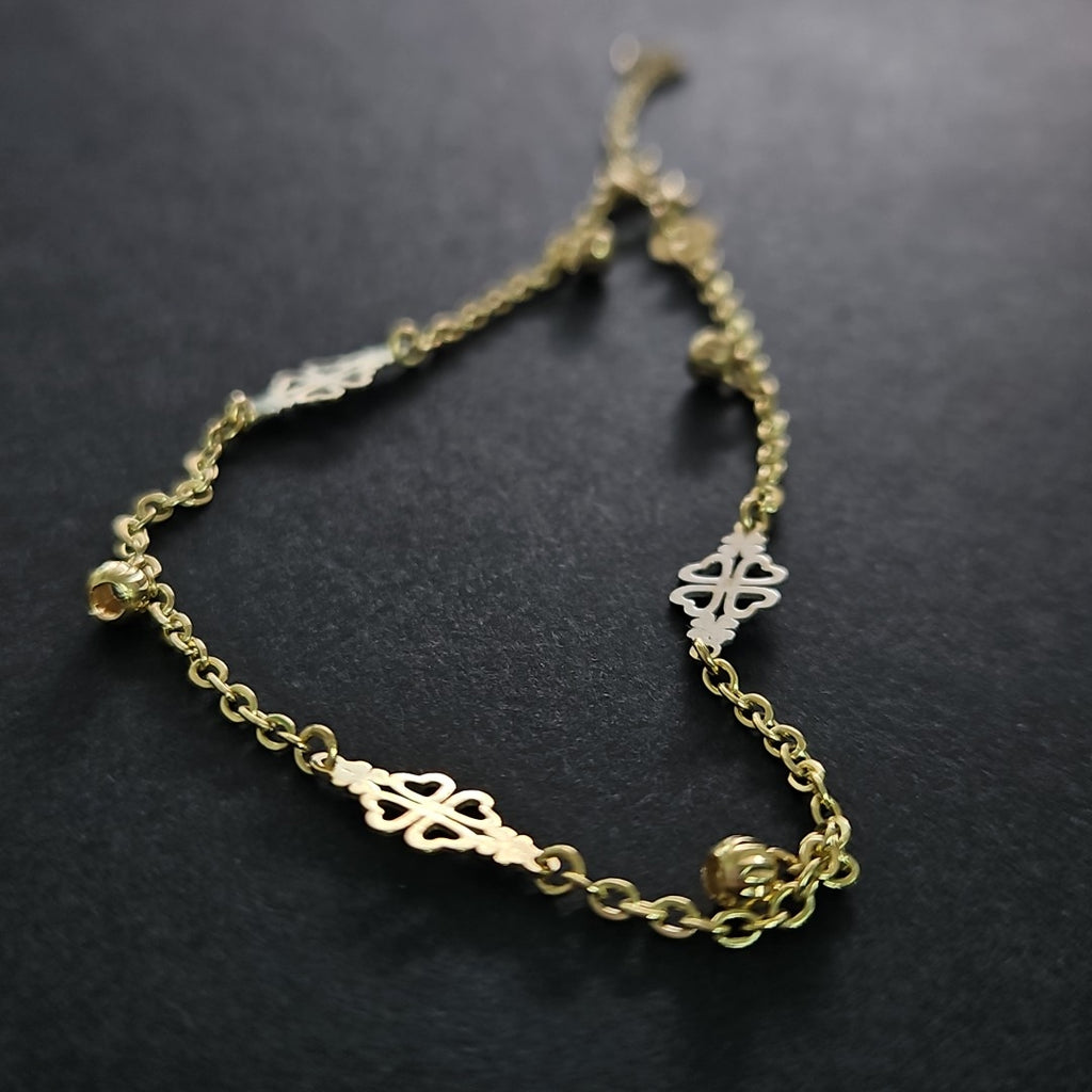 PULSERA ESPECIAL CON TREBOL 14K 18 CM 1.8 GR (NUEVO)