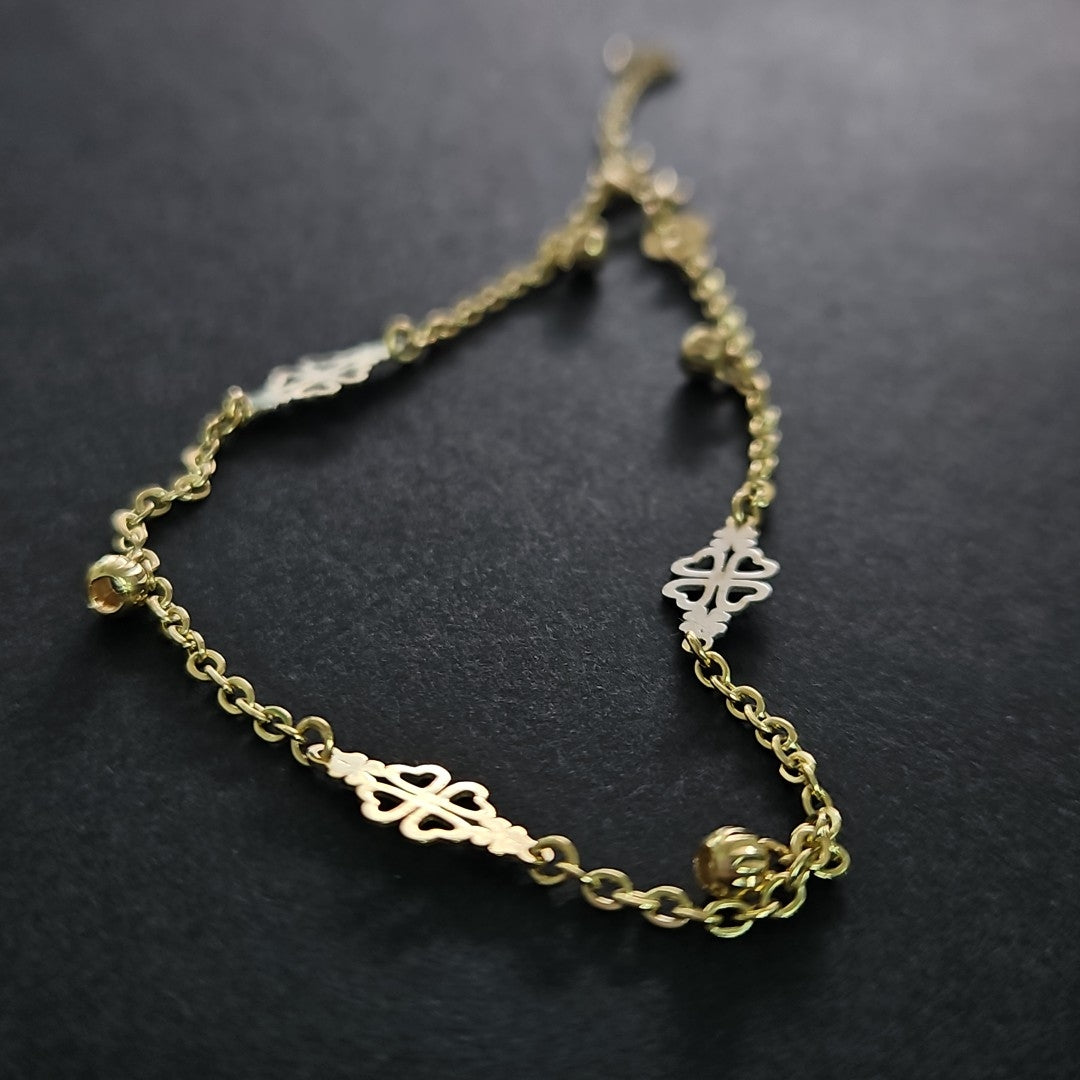 PULSERA ESPECIAL CON TREBOL 14K 18 CM 1.8 GR (NUEVO)