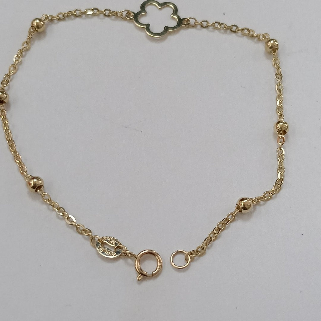 PULSERA TEJIDO ESPECIAL CON FLOR 14K 18 CM 1.6 GR (NUEVO)