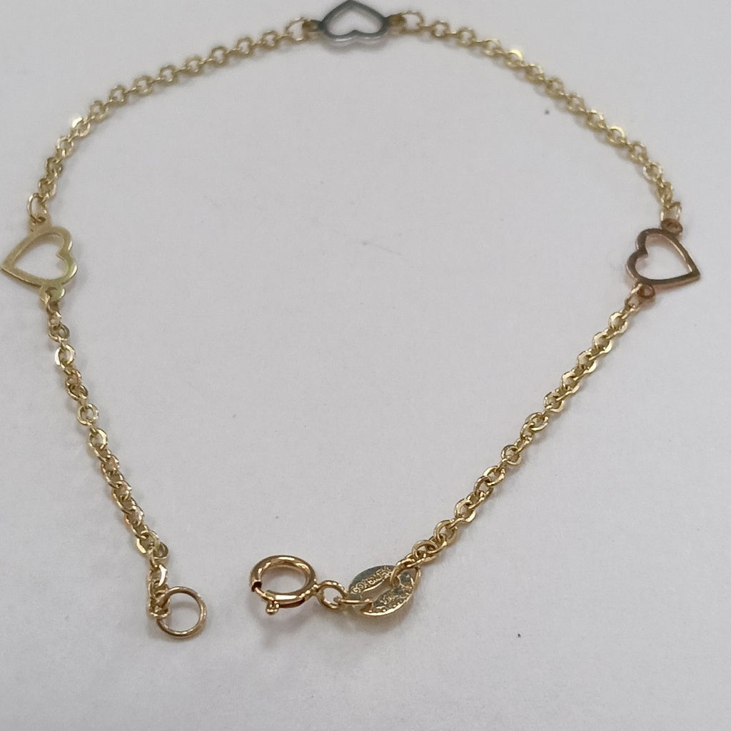 PULSERA ESPECIAL CON CORAZONES 14K 18 CM 1.3 GR (NUEVO)