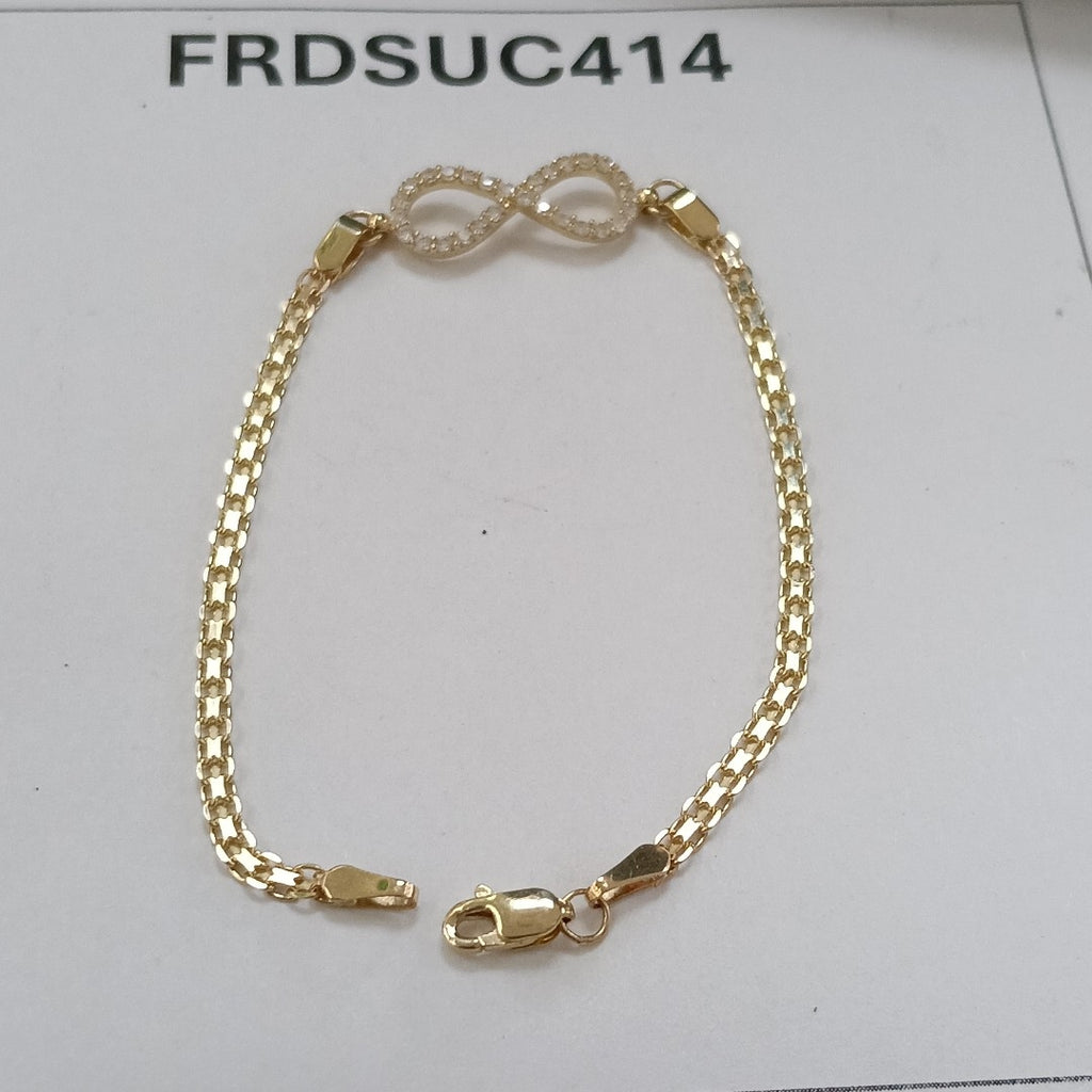 PULSERA TEJIDO ESPECIAL CON INFINITO Y CIRCONIAS 14K 18 CM 3.4 GR (NUEVO)