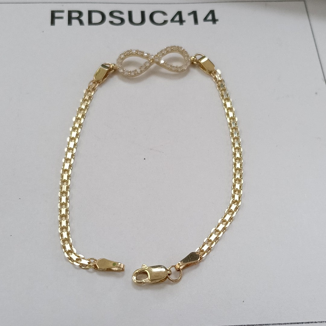 PULSERA TEJIDO ESPECIAL CON INFINITO Y CIRCONIAS 14K 18 CM 3.4 GR (NUEVO)