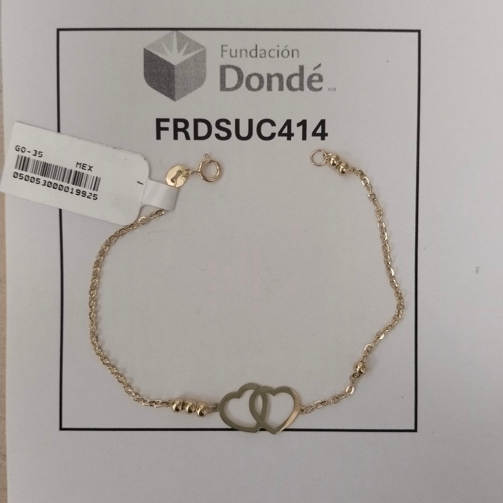 PULSERA TEJIDO ESPECIAL C CORAZONES 14K 18 CM 1.7 GR (NUEVO)
