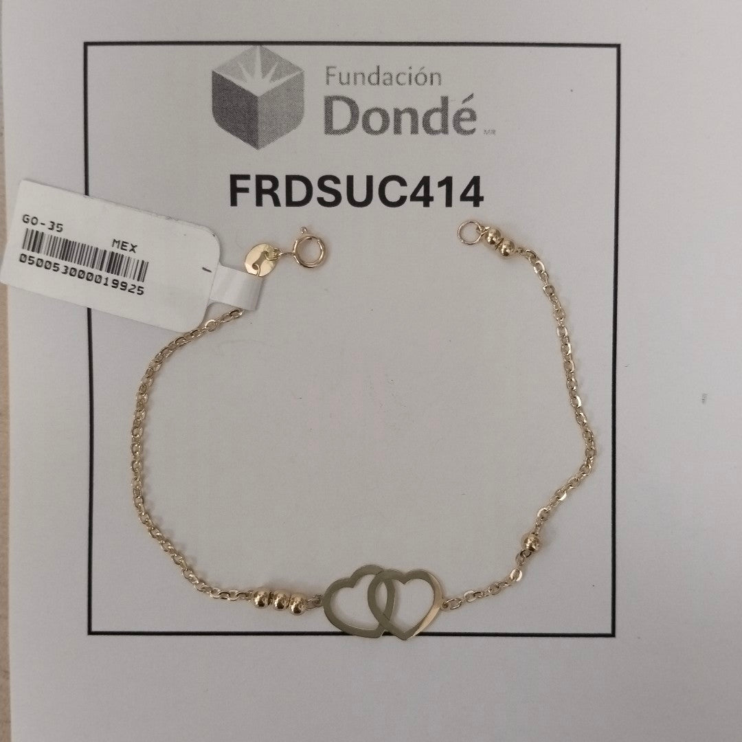 PULSERA TEJIDO ESPECIAL C CORAZONES 14K 18 CM 1.7 GR (NUEVO)