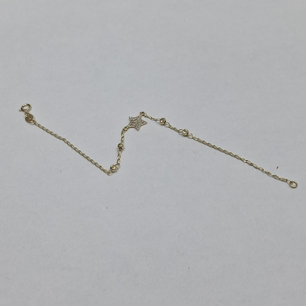 PULSERA ESPECIAL CON ESTRELLA Y CIRCONIAS 14K 18 CM 1.5 GR (NUEVO)