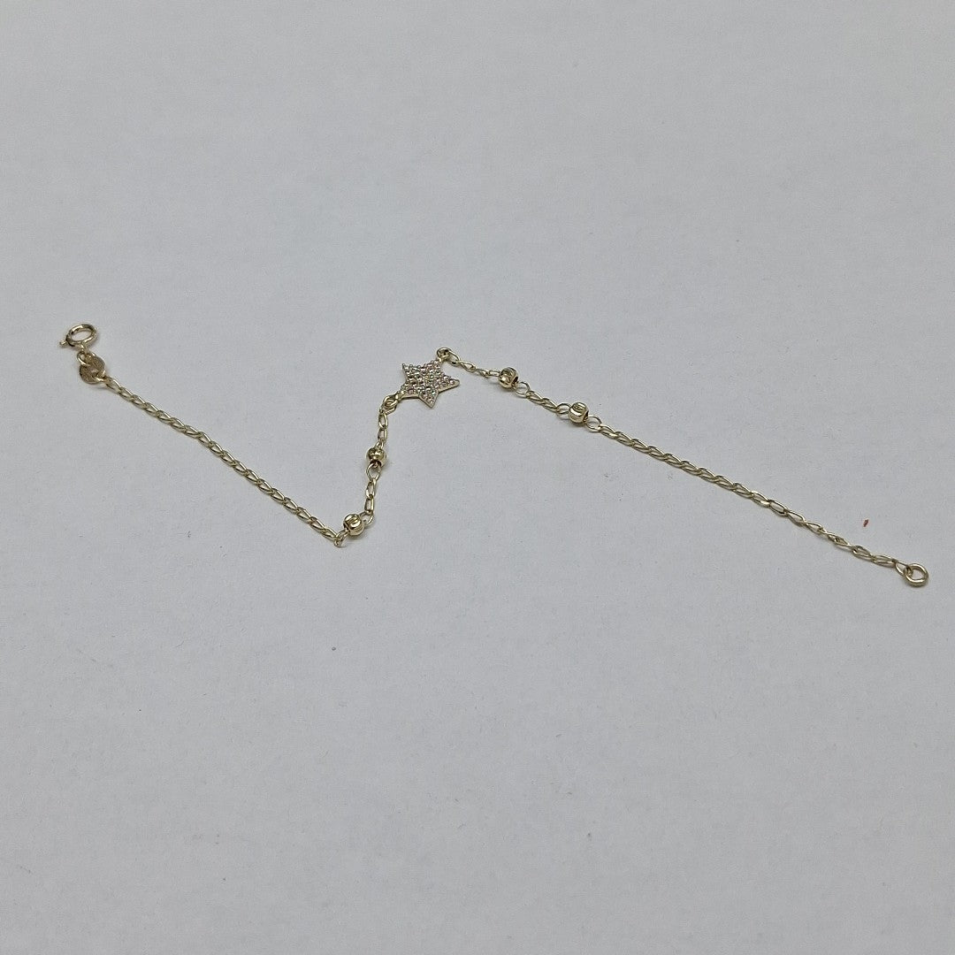 PULSERA ESPECIAL CON ESTRELLA Y CIRCONIAS 14K 18 CM 1.5 GR (NUEVO)