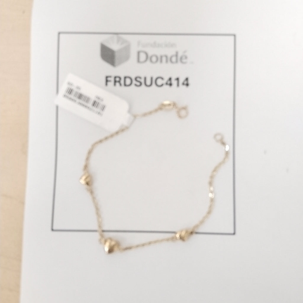 PULSERA TEJIDO ESPECIAL CON CORAZONES 14K 18 CM 1.7 GR (NUEVO)