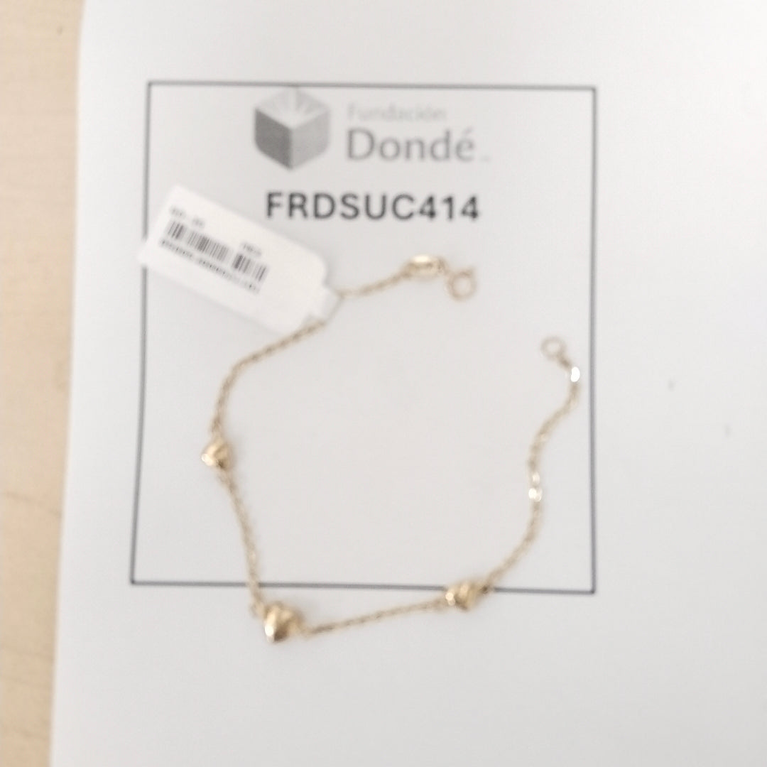 PULSERA TEJIDO ESPECIAL CON CORAZONES 14K 18 CM 1.7 GR (NUEVO)