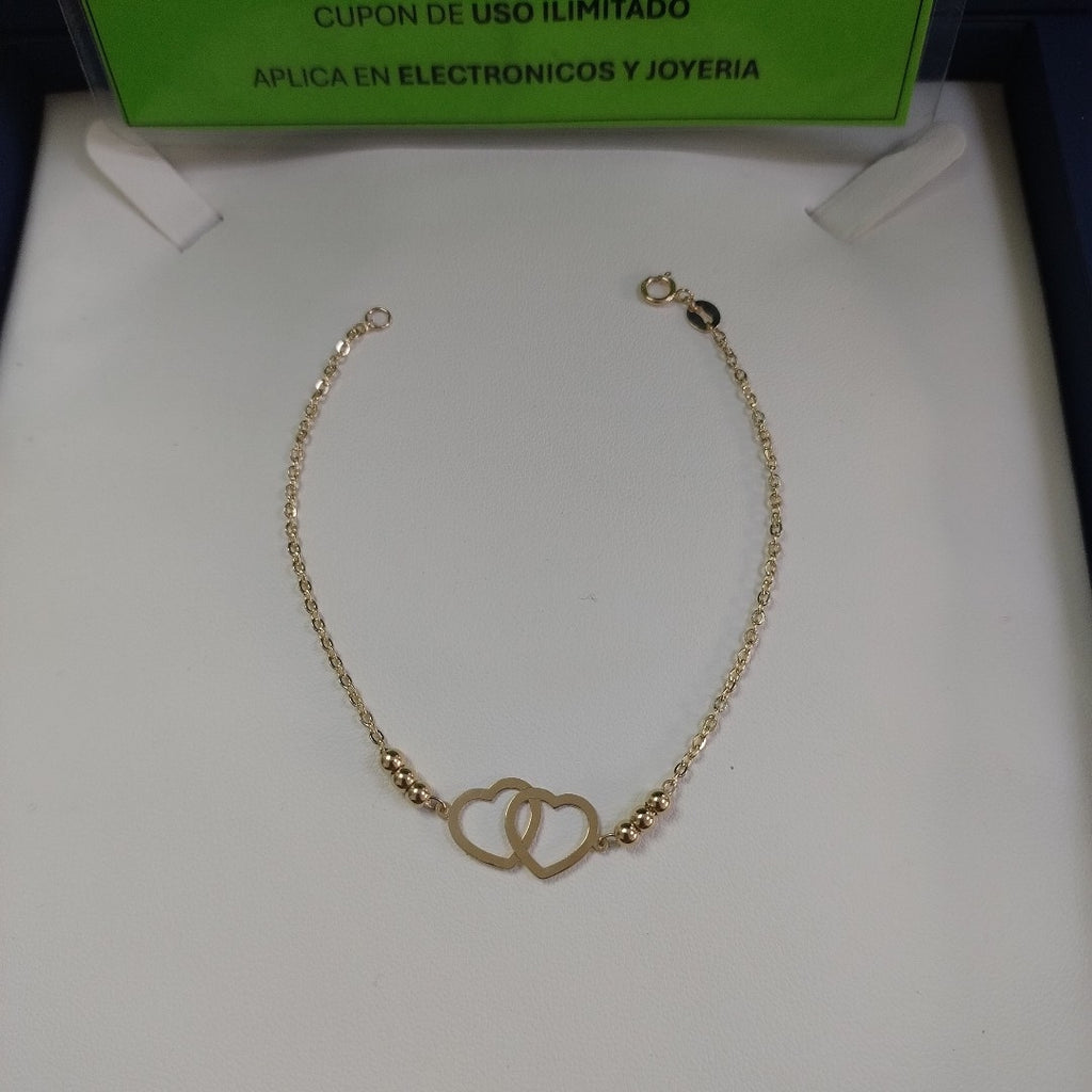PULSERA TEJIDO ESPECIAL C CORAZONES 14K 18 CM 1.7 GR (NUEVO)