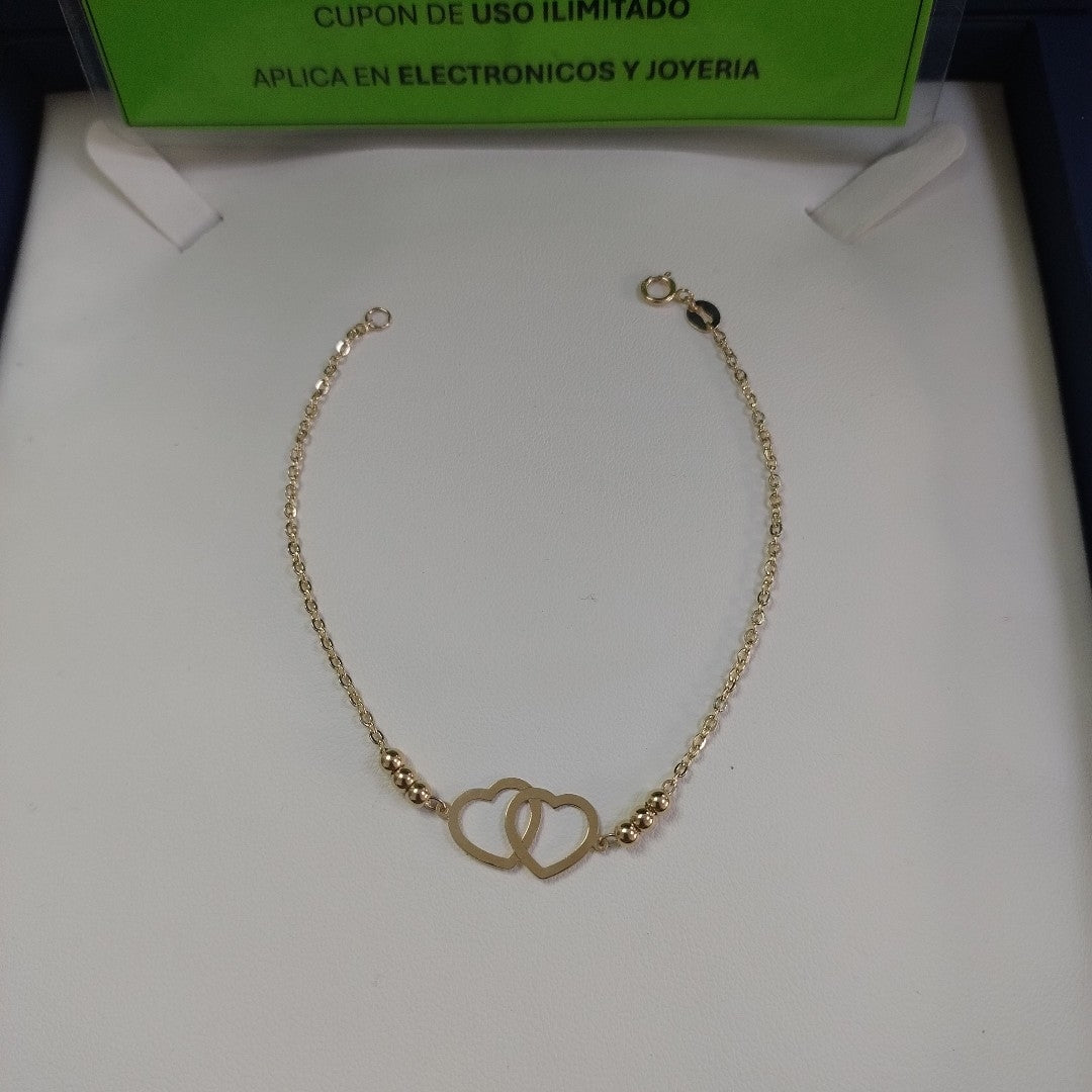 PULSERA TEJIDO ESPECIAL C CORAZONES 14K 18 CM 1.7 GR (NUEVO)